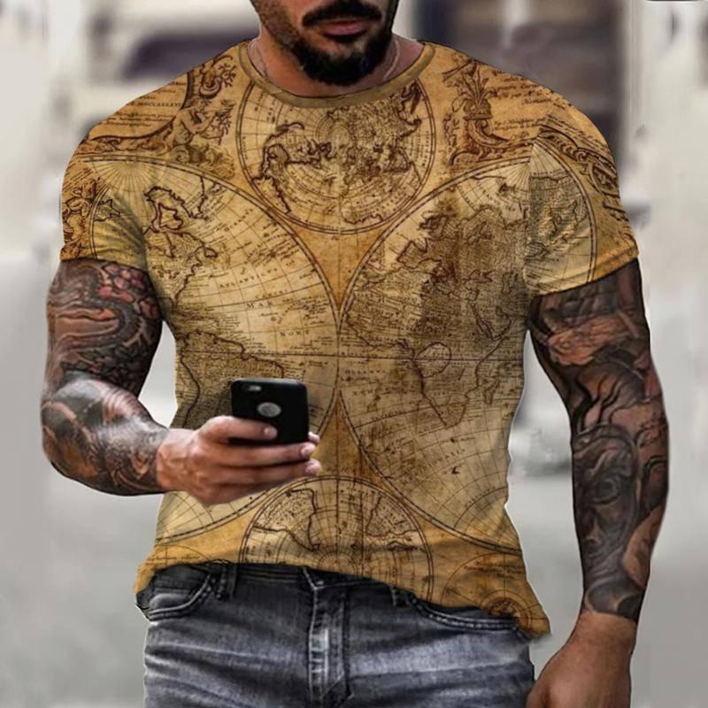 Wengy 2 Zomer Vintage Kompas T-shirt Mannen 3D Afdrukken T-shirt Mode Straat Harajuku T-shirt Korte Mouw Oversized Top Herenkleding S