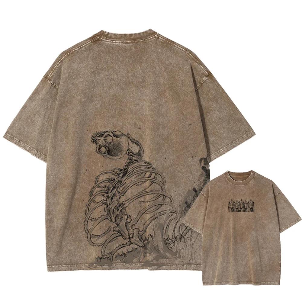 Washed T Shirt top No.1 Heren gewassen anime Attack on Titan T-shirt hiphop streetwear grafische print oversized T-shirt korte mouwen katoenen losse vintage tops 2XL