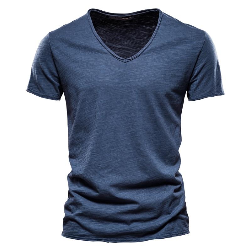 AIOPESON Men Fashion AIOPESON Zomer 100% Katoen Elasticiteit T-shirt Mannen Casual Zachte Fitness Shirt Mannen T-shirt Tops Tee Shirts V-hals Korte mouw T-shirt Mannen XL