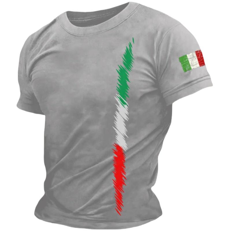 ETST WENDY 005 Zomer Casual Italië Vlag Print Heren T-shirts Polyester O-Hals Korte Mouw Effen Kleur T-shirt Ademende Top Herenkleding 3XL M