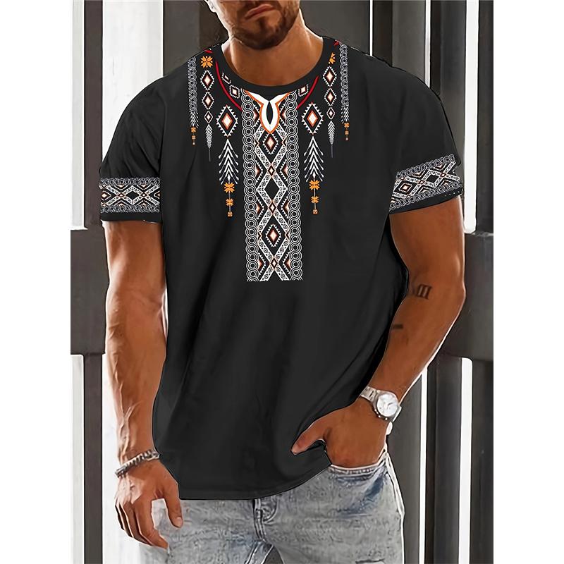 ETST0013 Afrikaans Etnisch Patroon T-shirt Voor Mannen Stam Dashiki 3D Geprinte T-shirts Zomer Casual Korte Mouw Losse T-shirts Ronde Hals Tops L