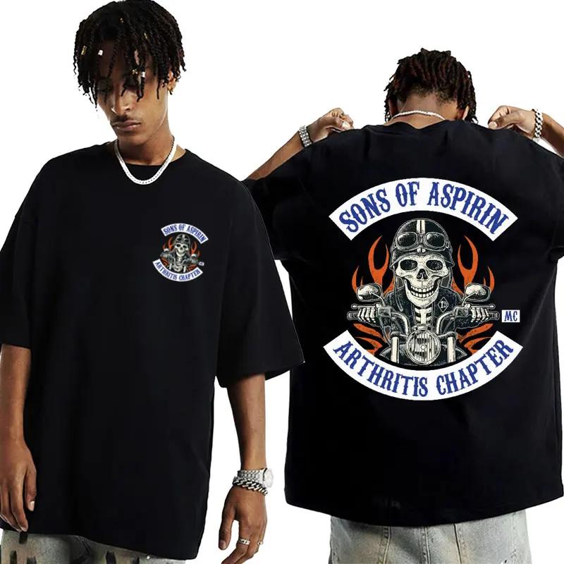 The best product for you Motorcycle SoA - Sons of Aspirin - Funny Biker T Shirt Men's Fashion Gothic Oversized T-shirts Male Vintage Cool Casual Tees Y2k XXXL