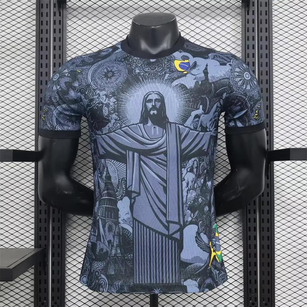 Zengyanqin02 Zomer Voetbal Trainingstop Brazilië Speciale Editie Jezus Zwart Grijs Voetbalshirt Volwassenen Kinderen Buiten Heren T-shirts Hot Top L