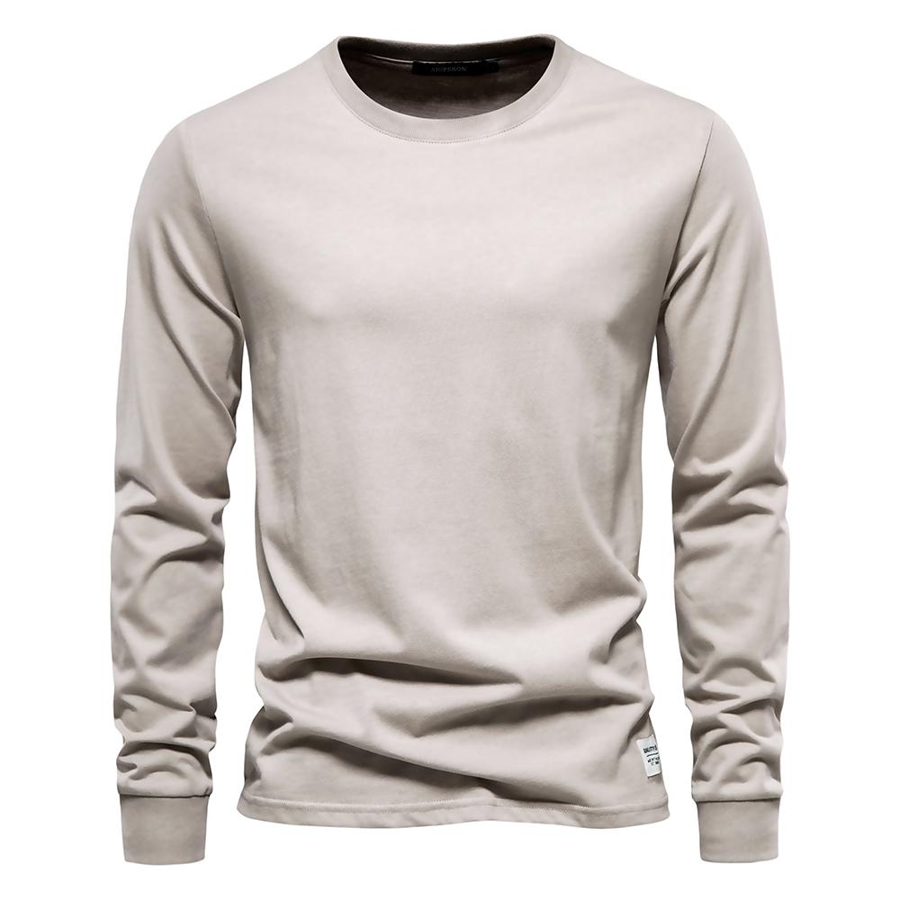 AIOPESON Men Fashion AIOPESON Effen Kleur Katoenen T-shirt Mannen Casual O-hals Lange Mouwen Heren T-shirts Nieuwe Herfst Hoge Kwaliteit Kleurrijke T-shirt voor Mannen XXL 90-100 kg kaki