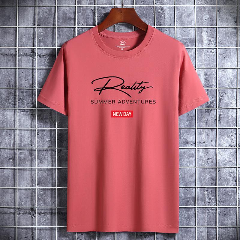 GMXIA Men T-shirt QICED Katoenen T-shirt met korte mouwen Herenmode Losse shirt met halve mouwen Bedrukt meelevend shirt L