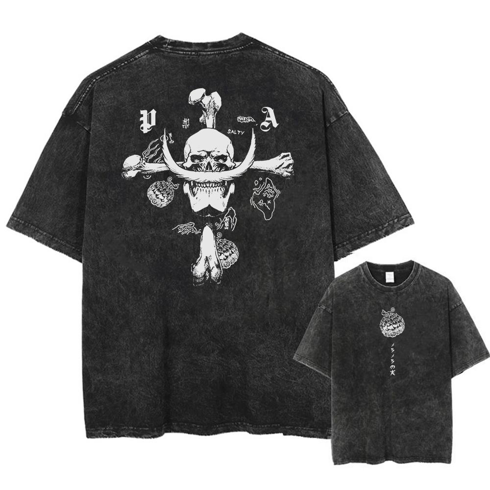 Washed T Shirt top No.1 Anime One Piece Luffy Washed T Shirt Men Printed Cotton T-Shirt Short Sleeve Tees Oversized Tops Fashion Streetwear Unisex L