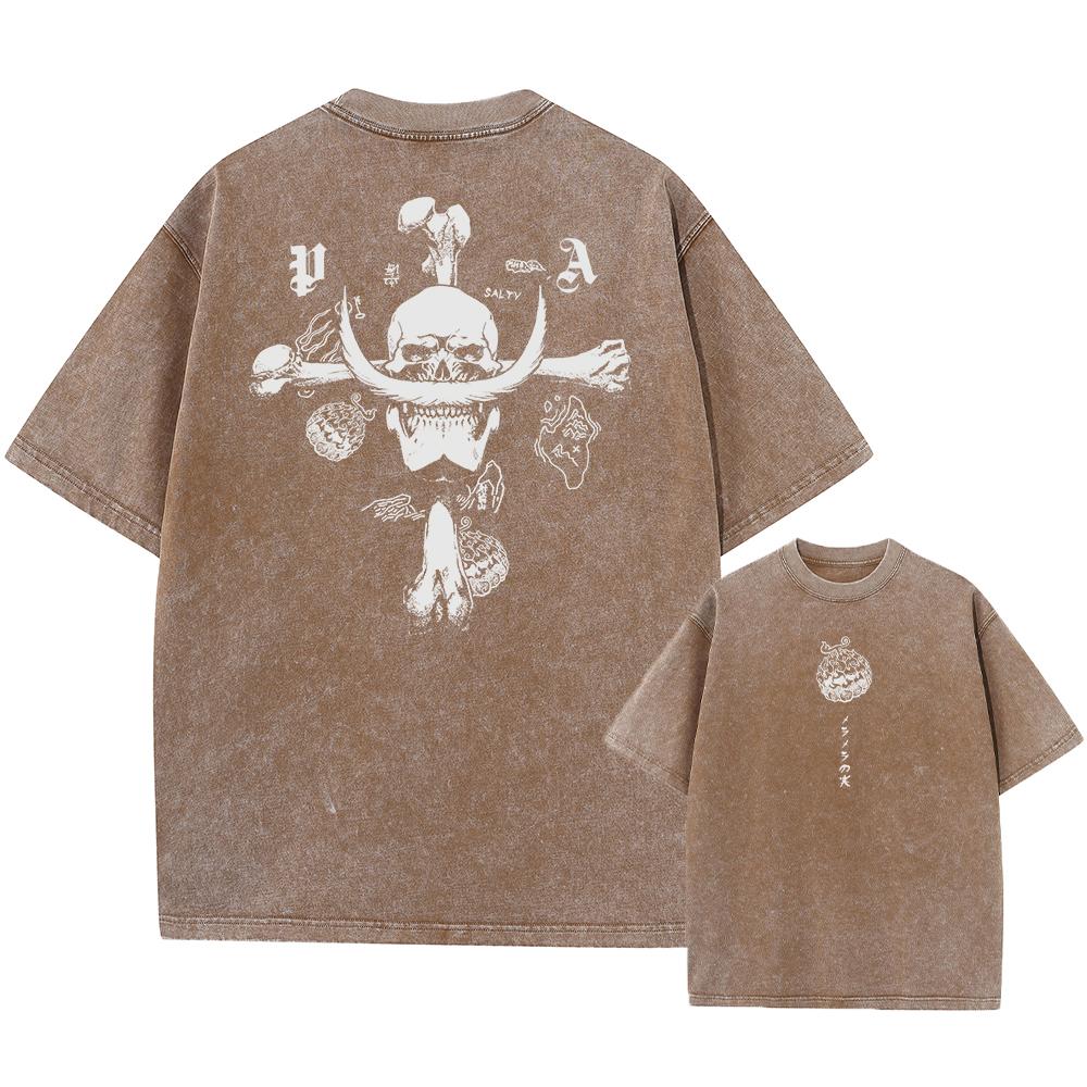Washed T Shirt top No.1 Anime One Piece Luffy Washed T Shirt Men Printed Cotton T-Shirt Short Sleeve Tees Oversized Tops Fashion Streetwear Unisex M