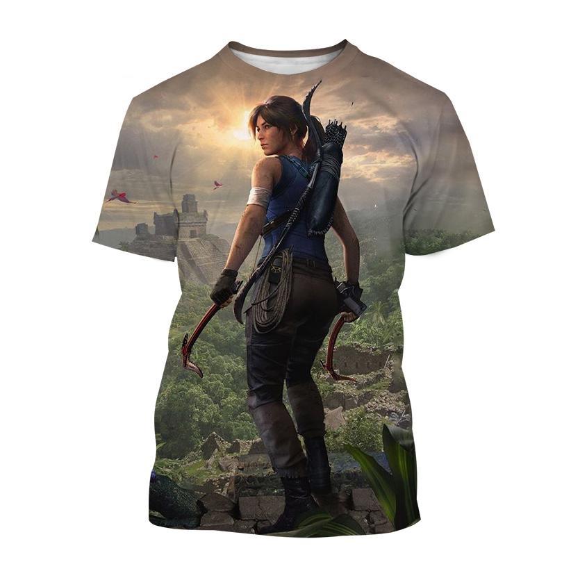 ETST 009 Nieuwe best verkochte Tomb Raider 3D-geprinte T-shirt Tomb Raider Lara Personality Heren Dames Coole straatstijl Korte mouw Kinderen M