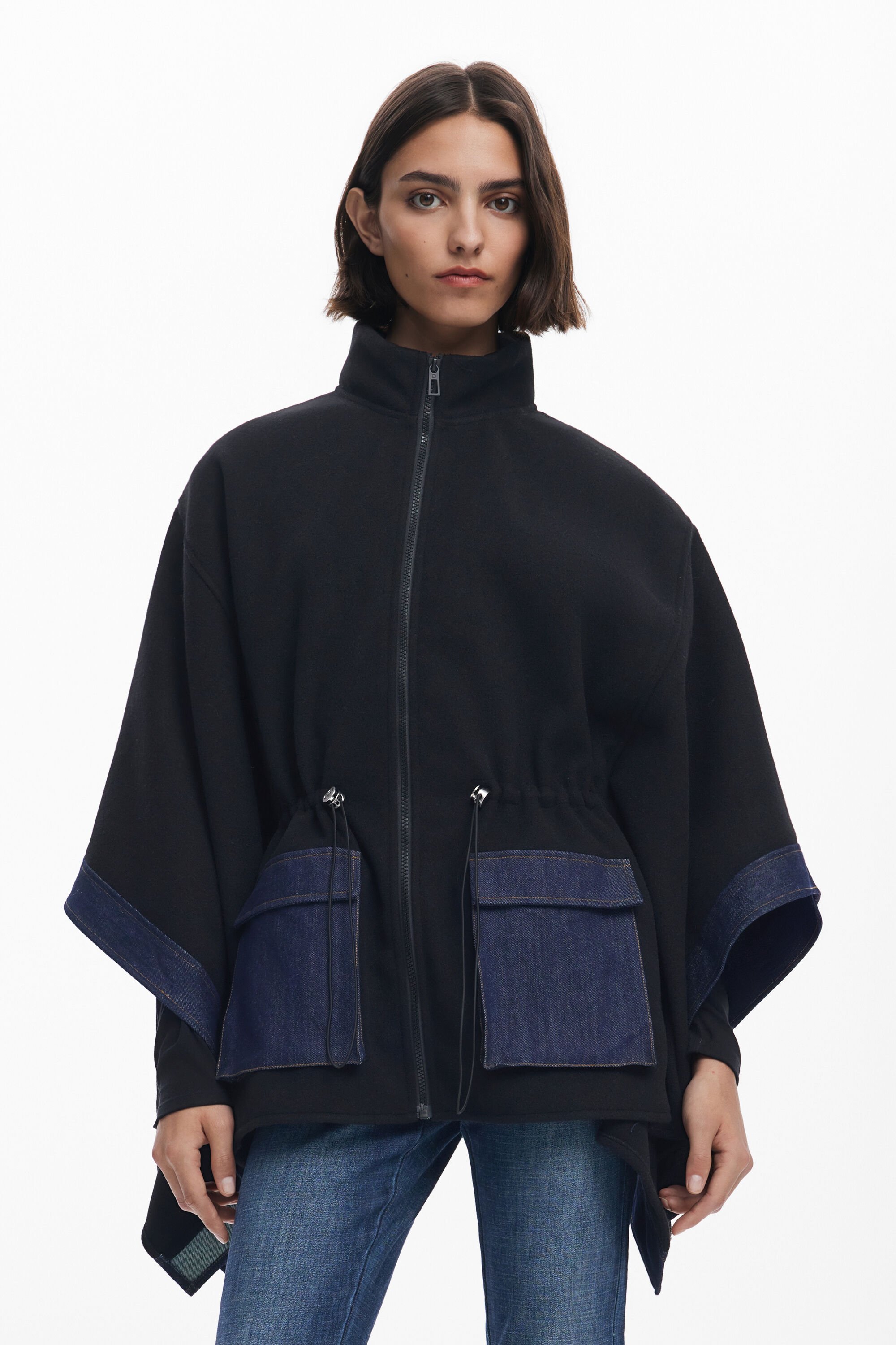 Desigual Gecombineerde denim poncho - BLACK