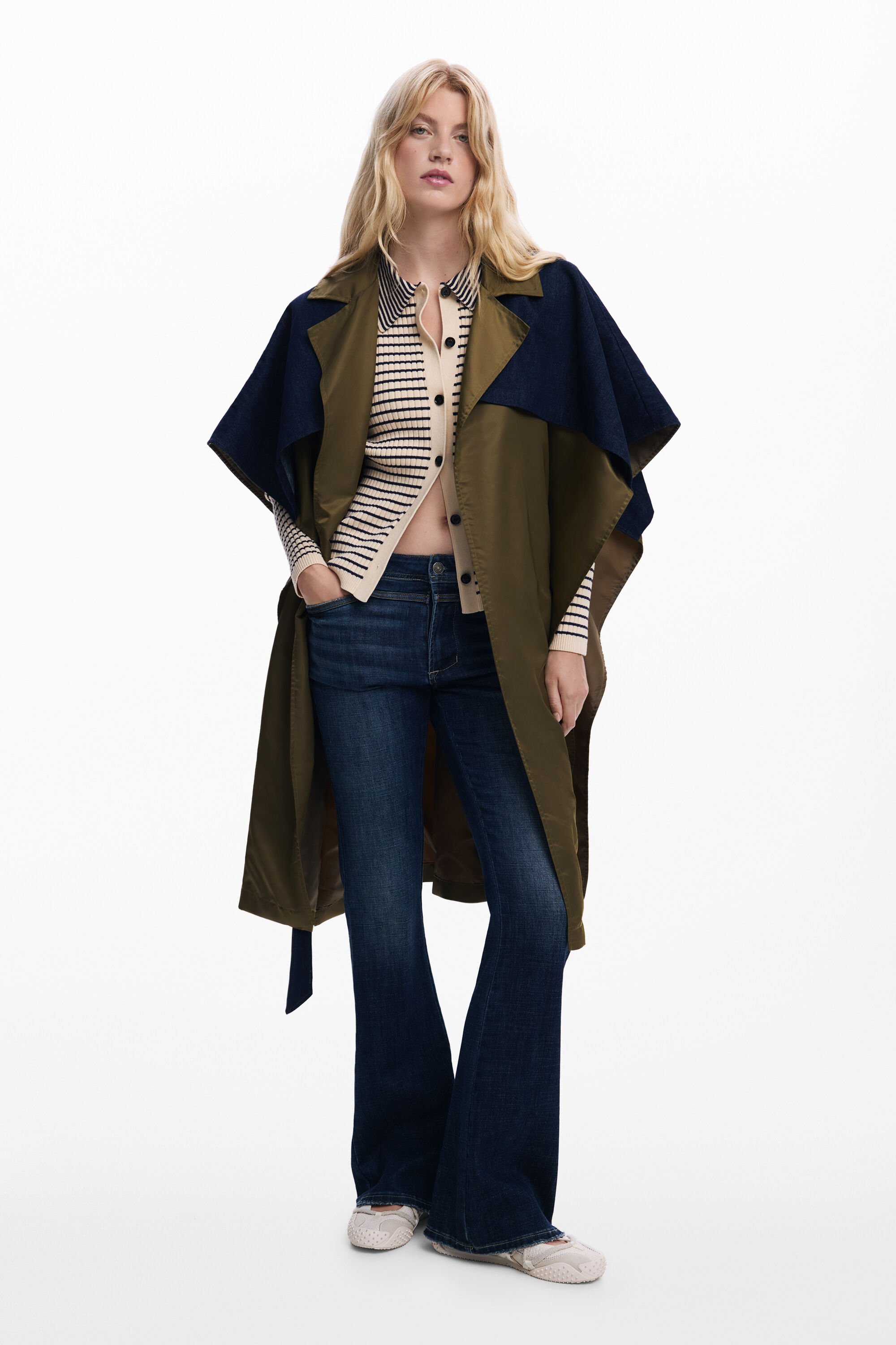 Desigual Trenchcoat-stijl poncho van twee materialen - GREEN