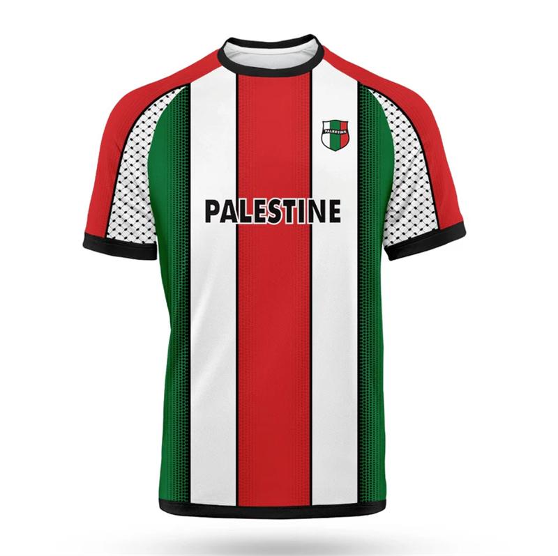 Xuhaijian02 Mode Palestina Vlag Voetbal T-shirts Zomer Casual 3D Geprint Heren Sportshirt Losse O-hals Ademende T-shirts Tops L