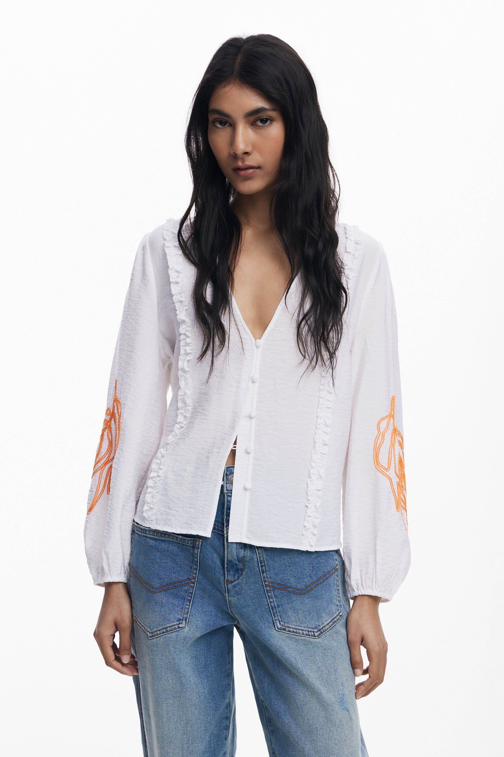 Desigual Ballonblouse met bladeren - WHITE