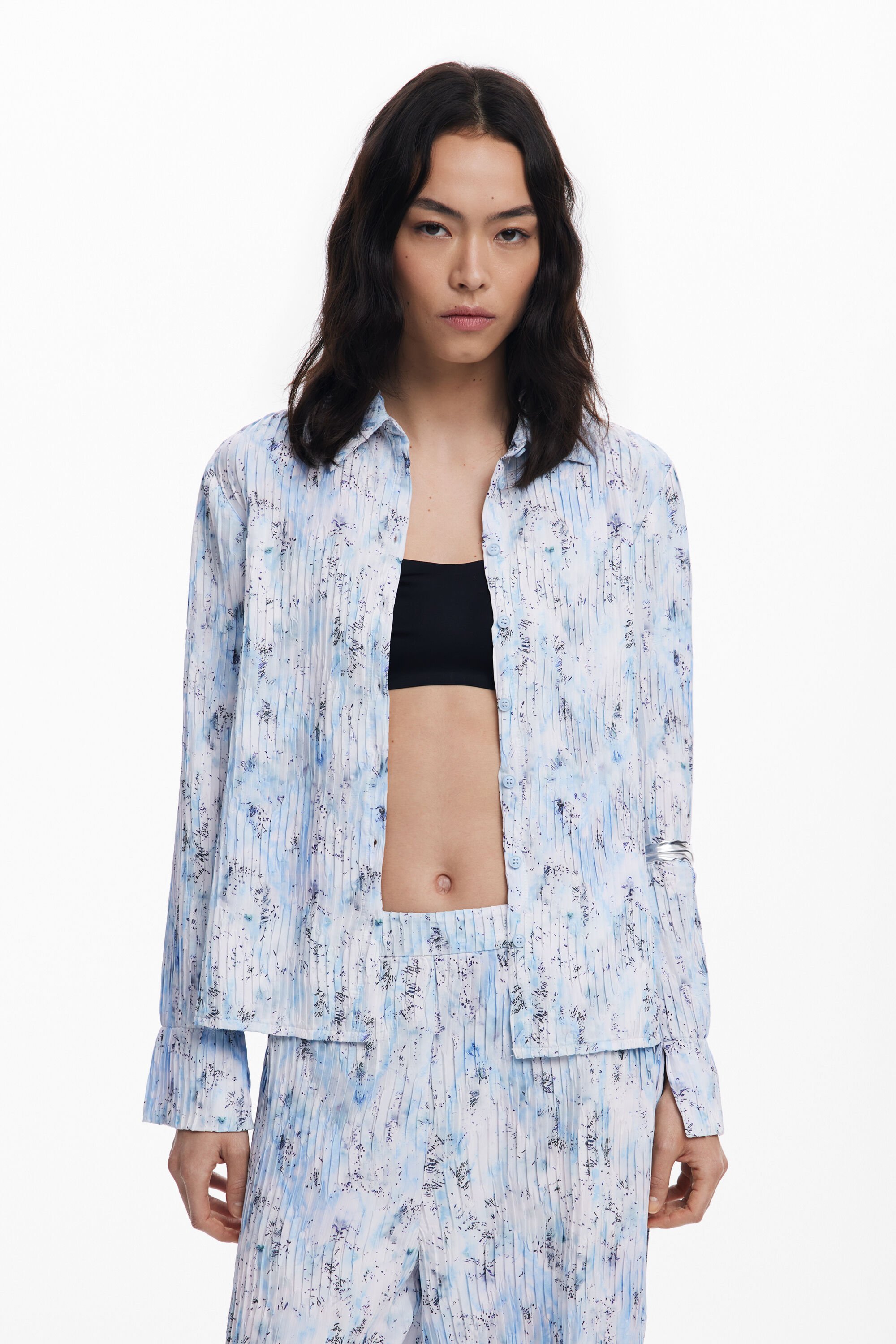 Desigual Elastisch geplooid overhemd - BLUE