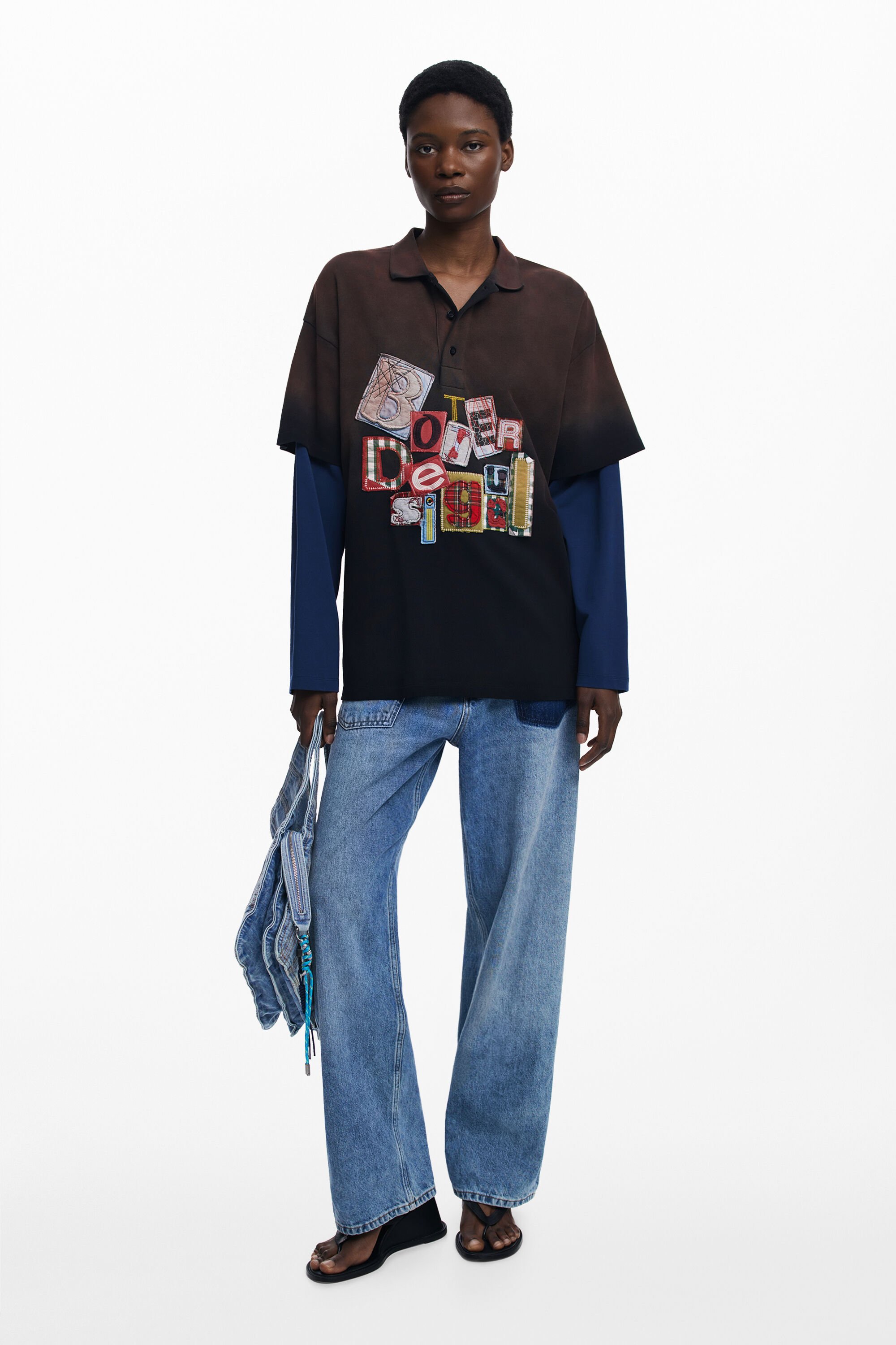 Desigual Dubbel T-shirt met patchmouwen Botter - BLACK