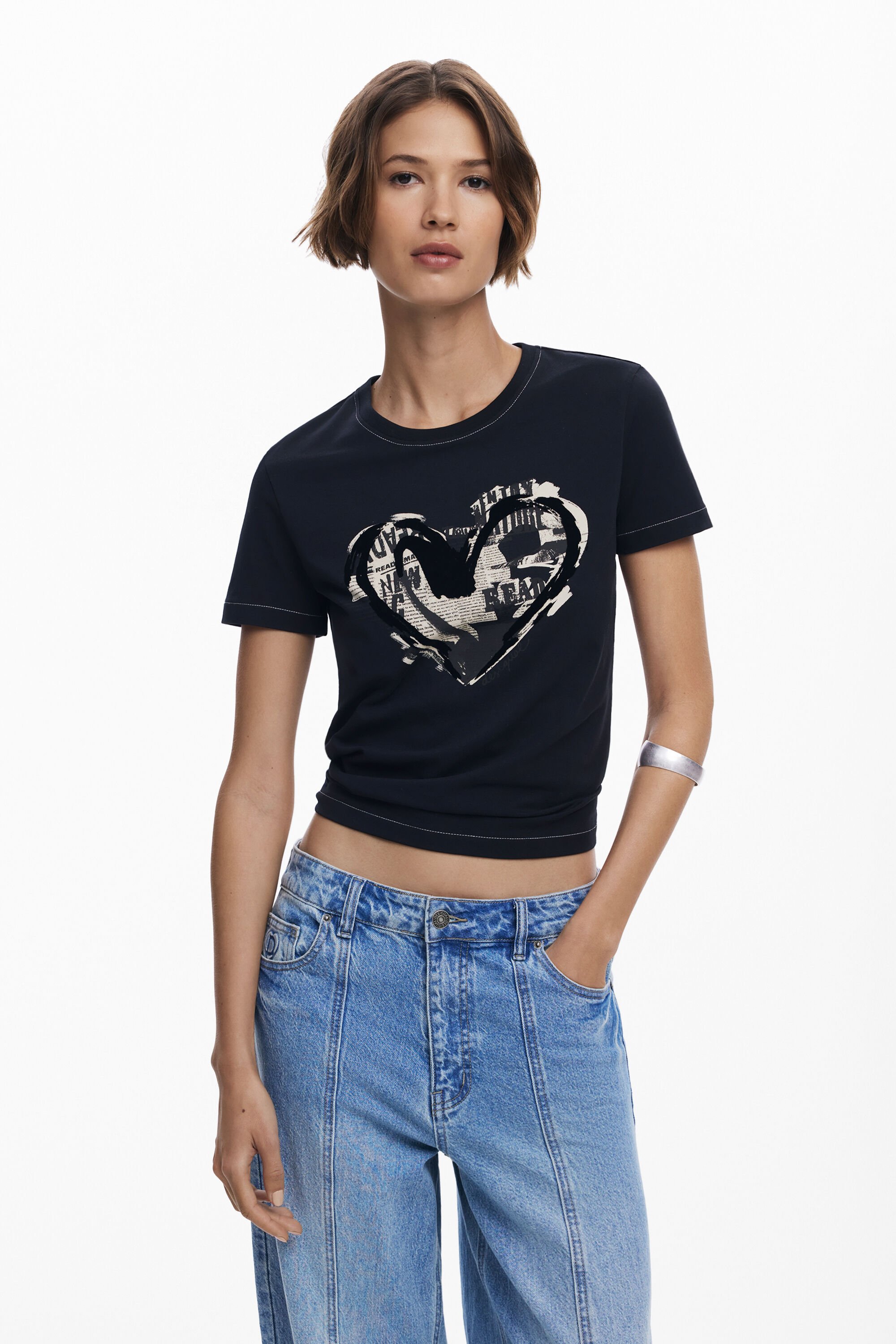 Desigual T-shirt met krantenhart - BLACK