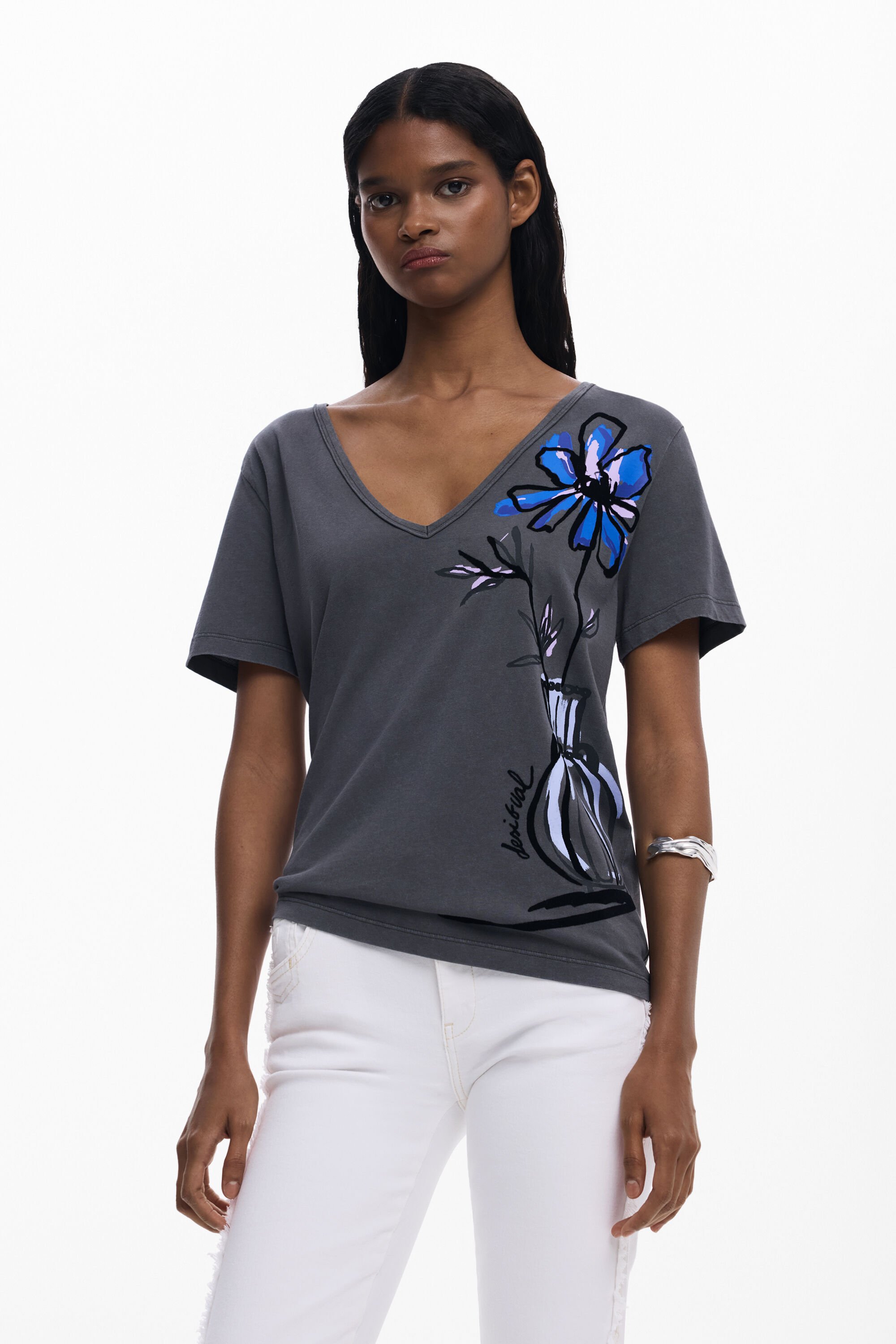 Desigual T-shirt met korte mouwen en bloemen - BLACK