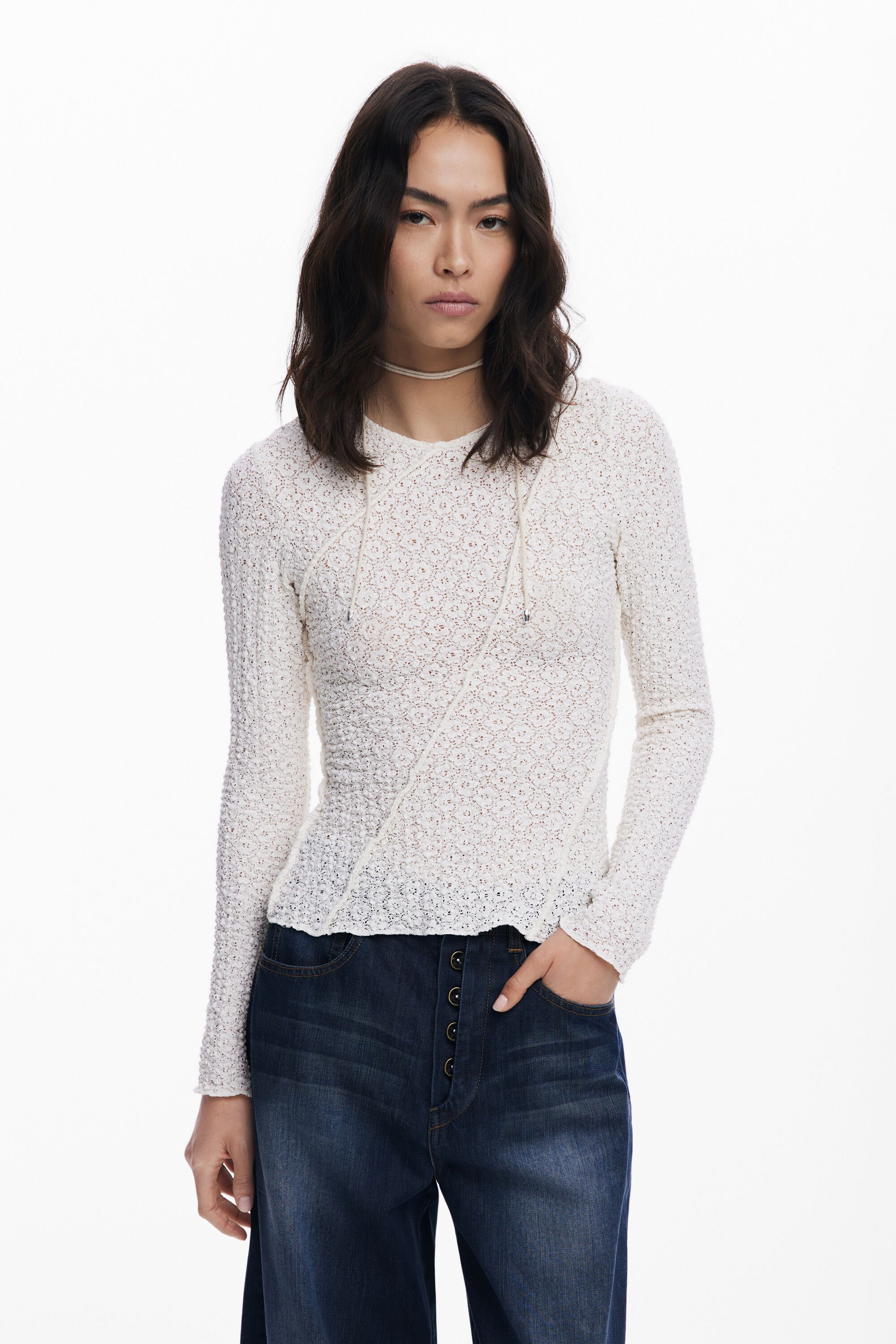 Desigual T-shirt met dwarsnaden - WHITE