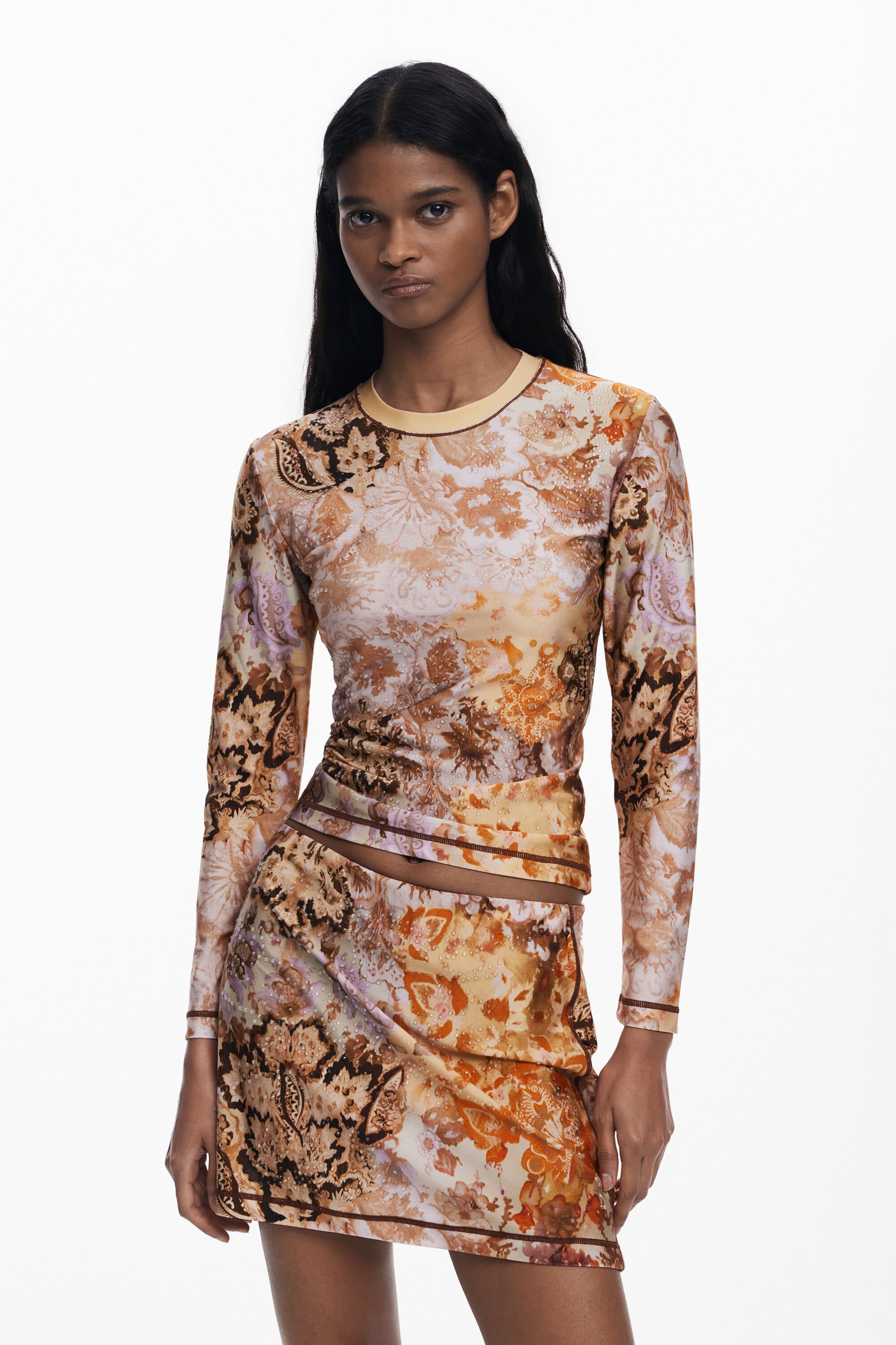 Desigual Romantisch T-shirt met applicaties - ORANGE