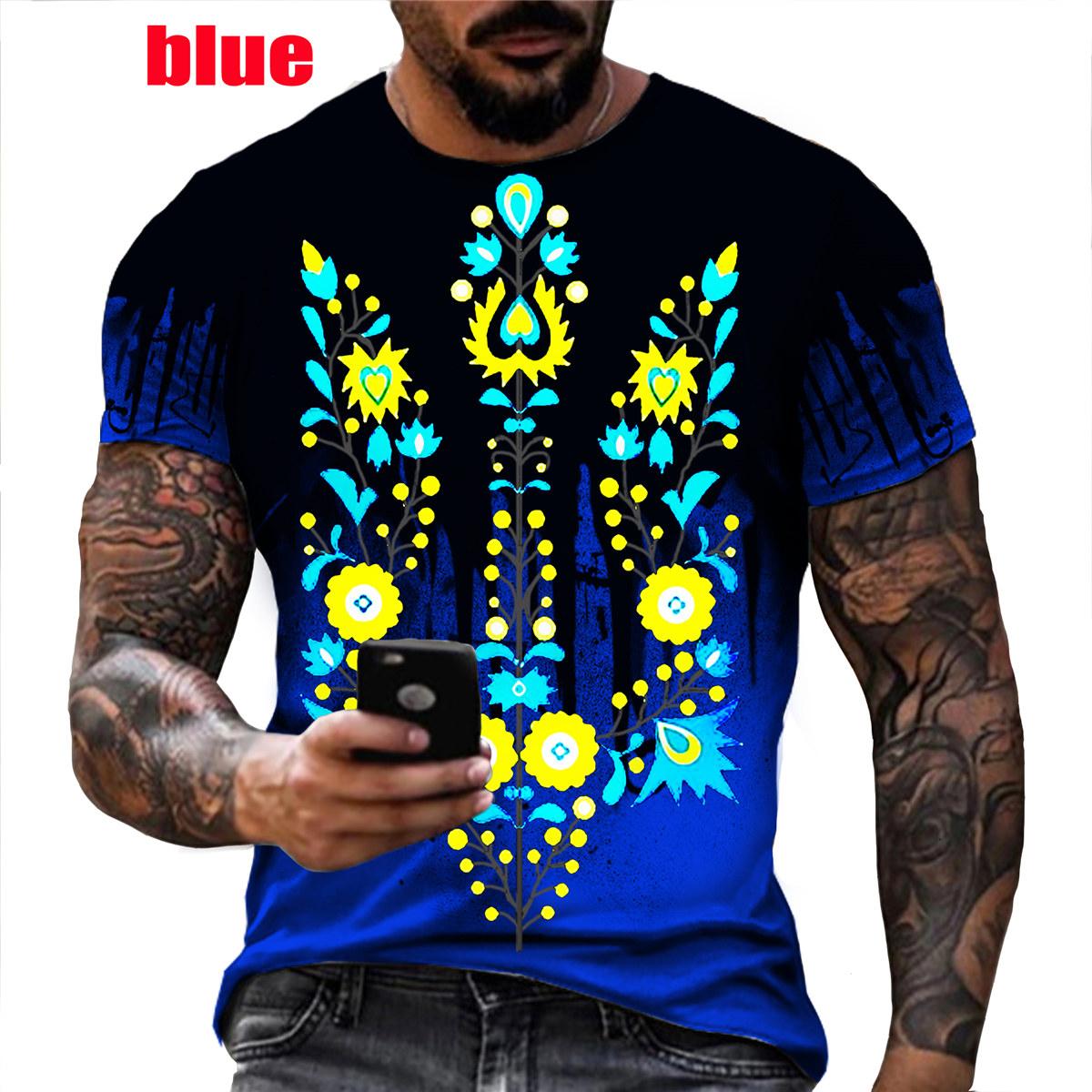 Xuhaijian02 Oekraïense T-shirts Heren 3D Vintage Print Vlag Korte Mouw Harajuku Top Oversized Shirts voor Herenkleding L
