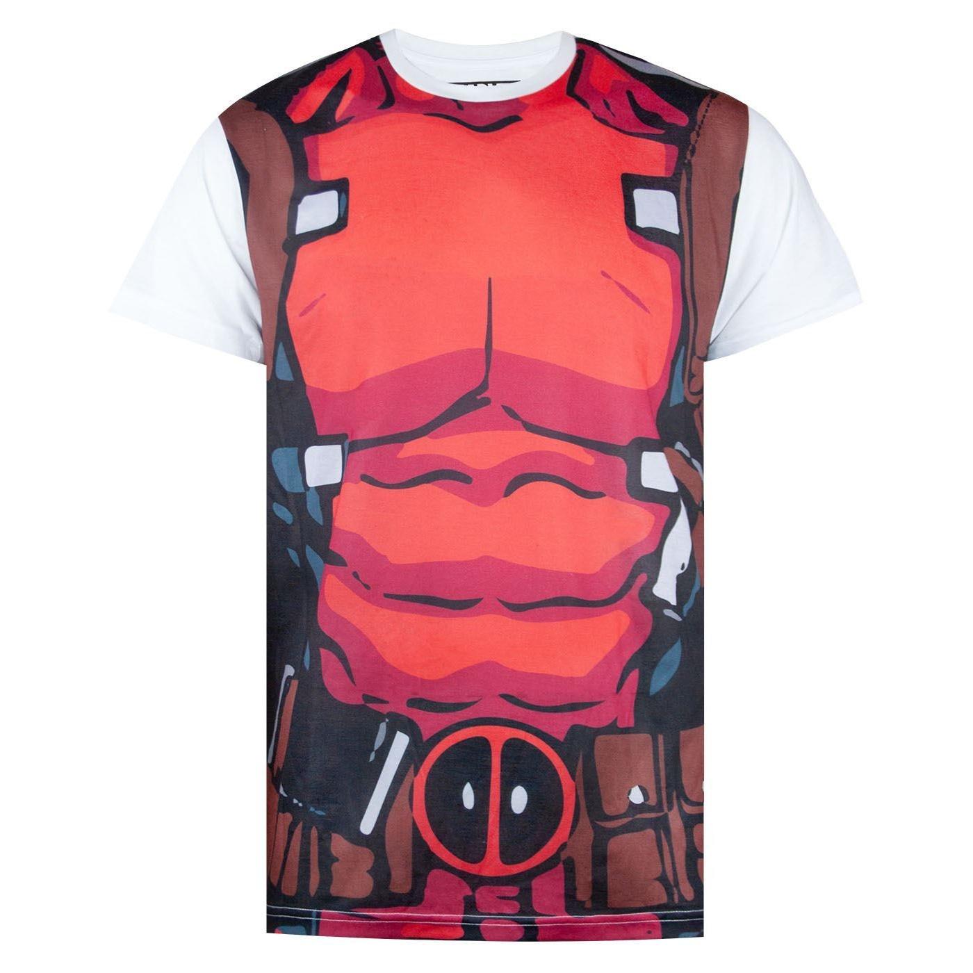 Deadpool Heren kostuum T-shirt XXL wit/rood