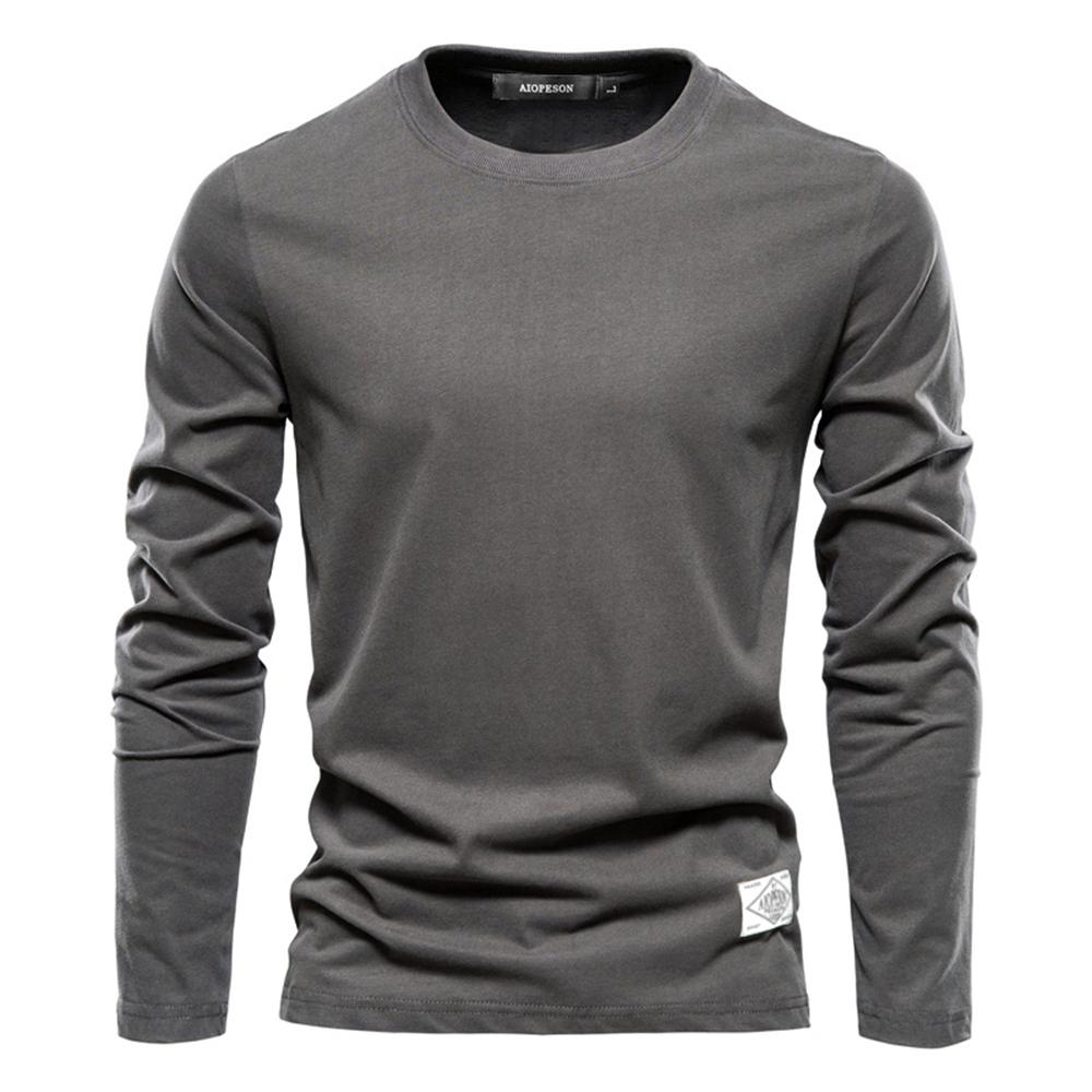 AIOPESON Men Fashion Usegiraffe 100% Katoenen T-shirt Met Lange Mouwen Voor Mannen Effen Lente Casual Heren T-shirts Hoge Kwaliteit Mannelijke Tops Klassieke kleding Heren T-shirts S donkergrijze kleur