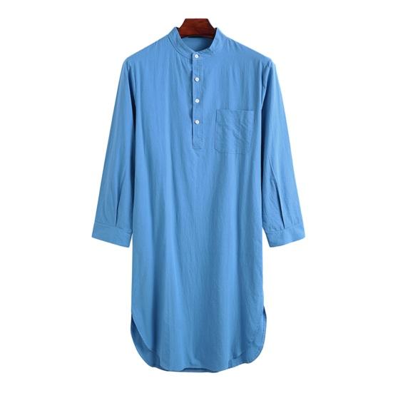 Chosyin Heren pyjamashirt met lange mouwen, effen kleur, veelzijdige nachtjapon, dagelijks gebruik, knopontwerp, mannelijk aanbod XL blauw