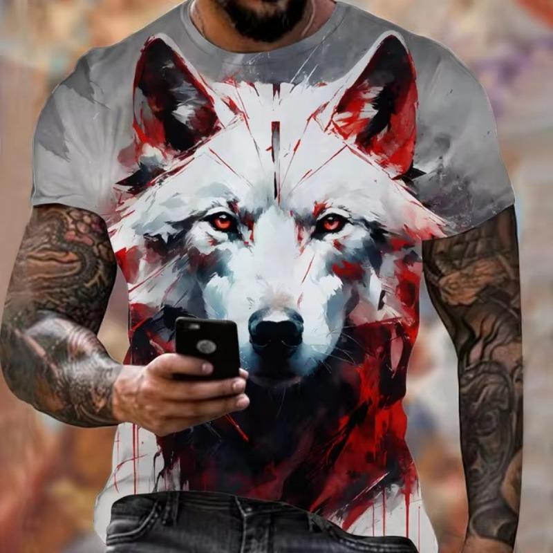 Forever Men Animal Harajuku Graphic 3D Print T-Shirt Fashion Wolf Pattern Short Sleeve Summer Men's Clothing Breathable Fitness T-Shirts M