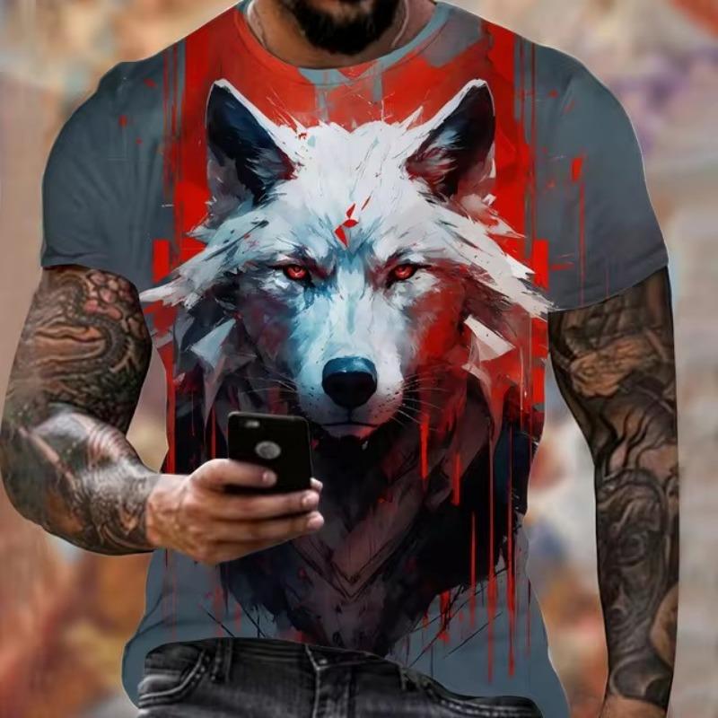 Forever Men Animal Harajuku Graphic 3D Print T-Shirt Fashion Wolf Pattern Short Sleeve Summer Men's Clothing Breathable Fitness T-Shirts 3XL
