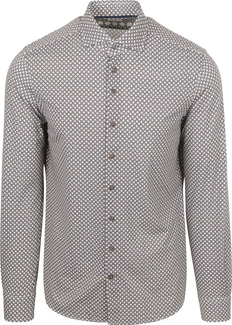 R2 Amsterdam R2 Overhemd Retro Print Bruin Blauw