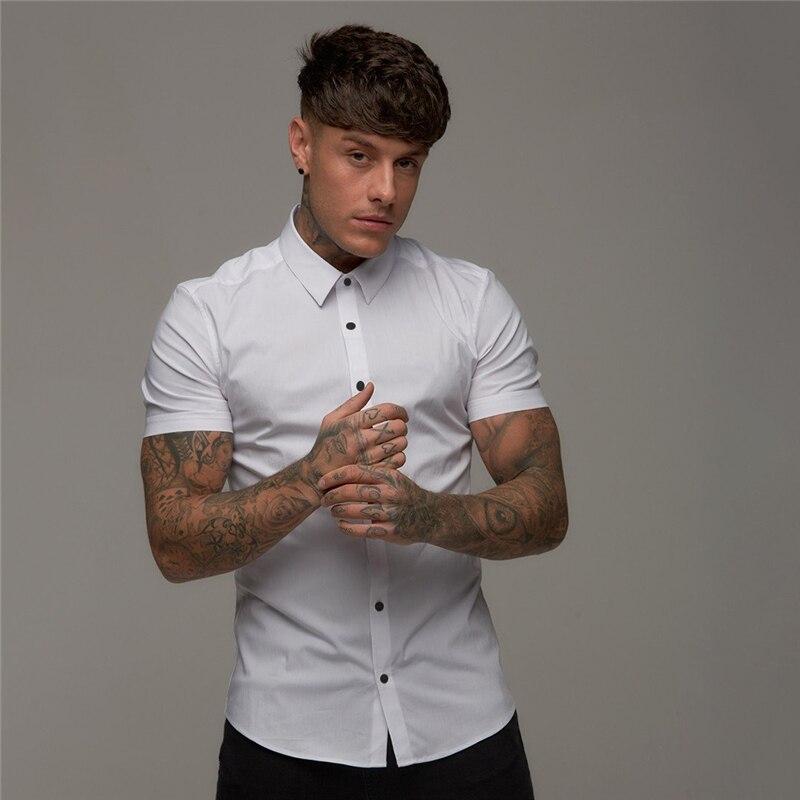 Muscleguys Zomer Effen Kleur Shirt Heren Korte mouwen Hong Kong Stijl All-match Knappe Top Koreaanse Stijl Revers Trend XXL wit