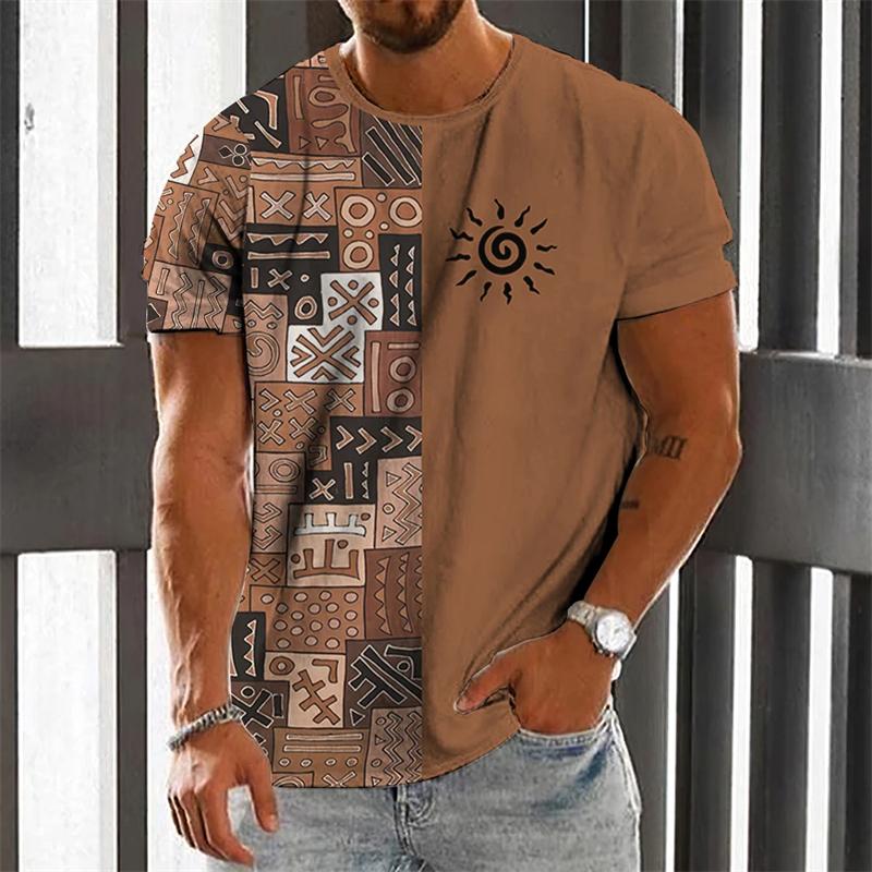 ETST0013 African Tradition Pattern Print T-shirt For Men Clothing Street Hip Pop New Designs Tee Shirt Daily Casual Crew Neck Male Tops L