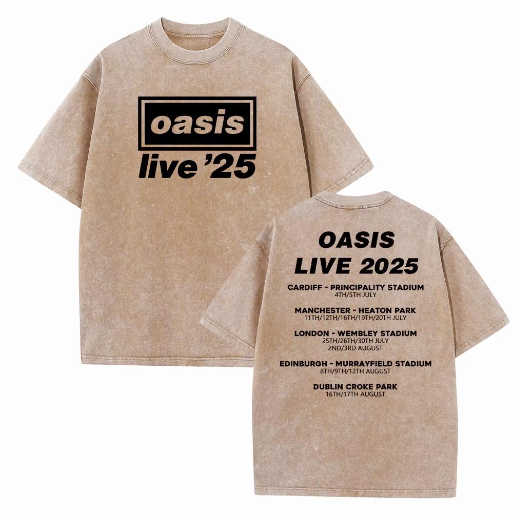 Couple short sleeved T-shirt Heren Dames OASIS Live 25 Tour Vintage Zomer Korte Mouw Gewassen T-shirts Definitely Maybe Rock T-shirt S