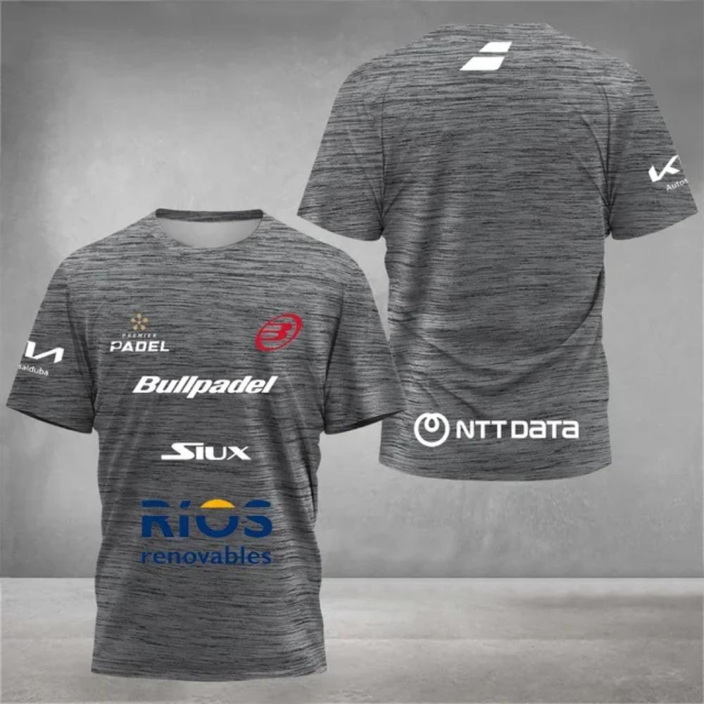 ETST35 Padel tennis fan ademend snel drogend T-shirt, heren tennis training top, 3D geprinte zomer kleding met korte mouwen, rond L