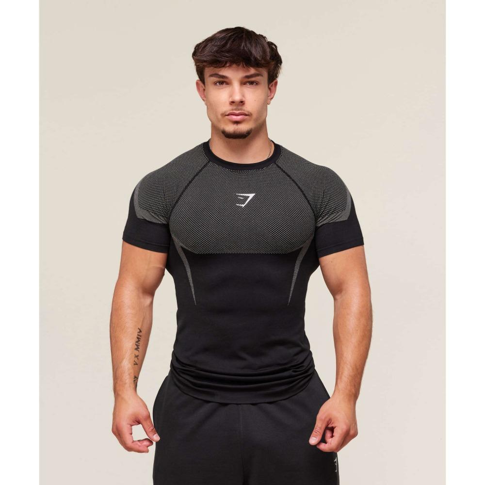 ETST28 Heren Hoge Elasticiteit Sneldrogend Sportman T-Shirt Strakke Fitness Training Workout Ademend Zomer Gym Trendy Merk T-SHIRT HEREN S