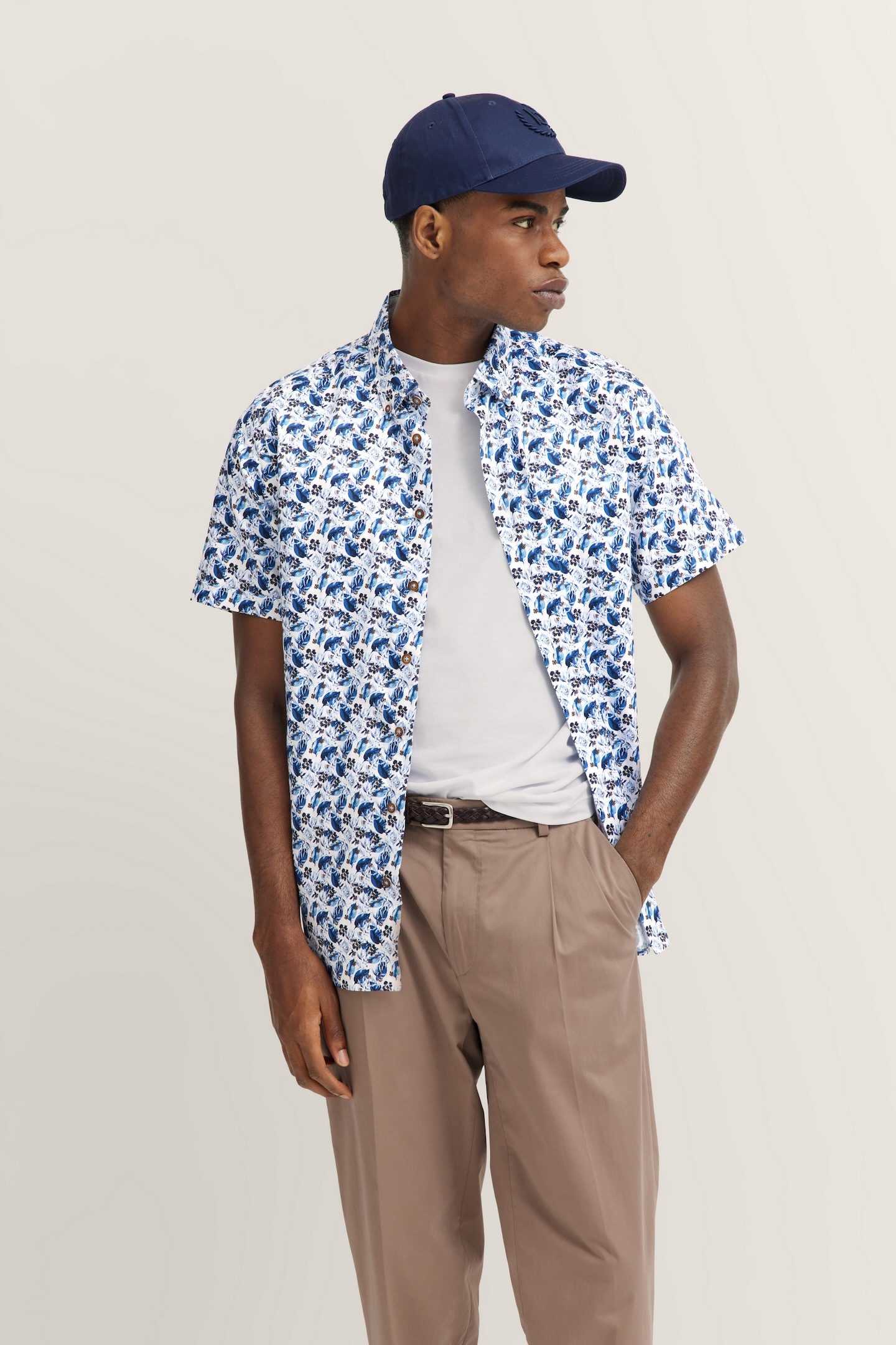 Bugatti Overhemd met korte mouwen van satin-twill