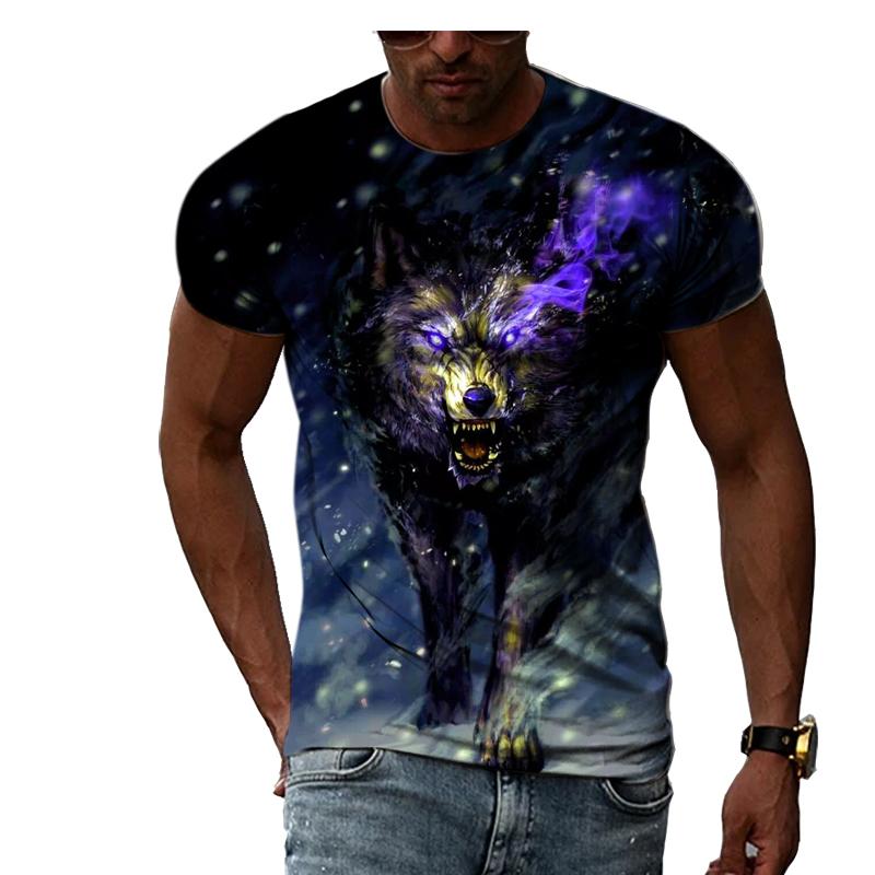 HerSight Lente Zomer Tops Mannen Plus Size Kleding Dier 3D Print T-shirt Paar Wolf Patroon Tees O Hals Korte mouw Top Ademende Man Shirts L