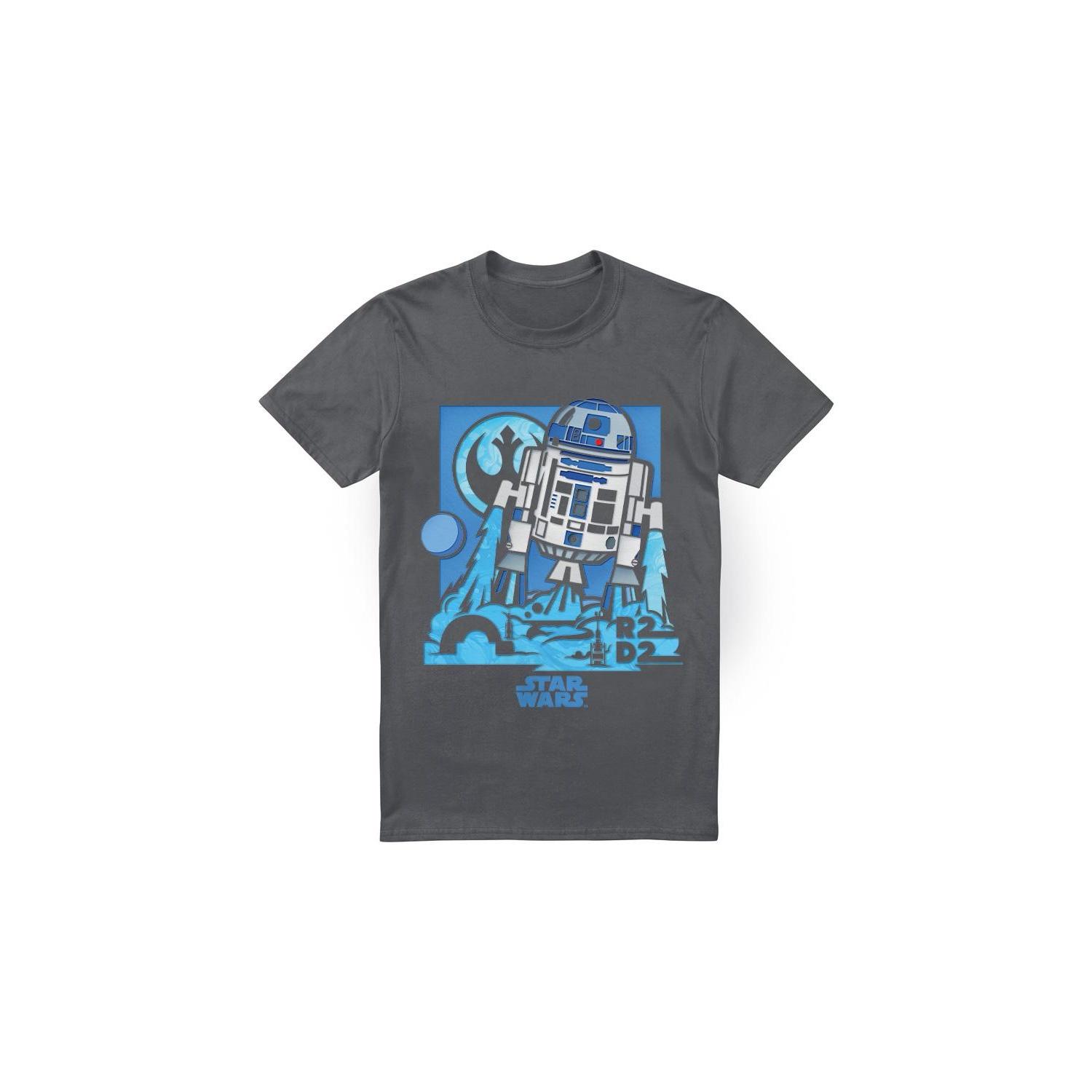 Star Wars Mens Papercut R2-D2 T-Shirt XXL houtskool