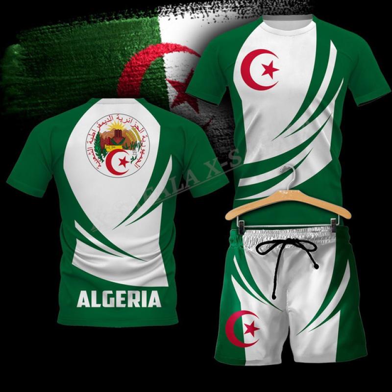 ETST 07 Algerije Land Vlag 3D Print T-shirt Korte Combo Strandset Heren Zomer Korte Mouw Casual Heren T-shirt BoardShorts Set XL