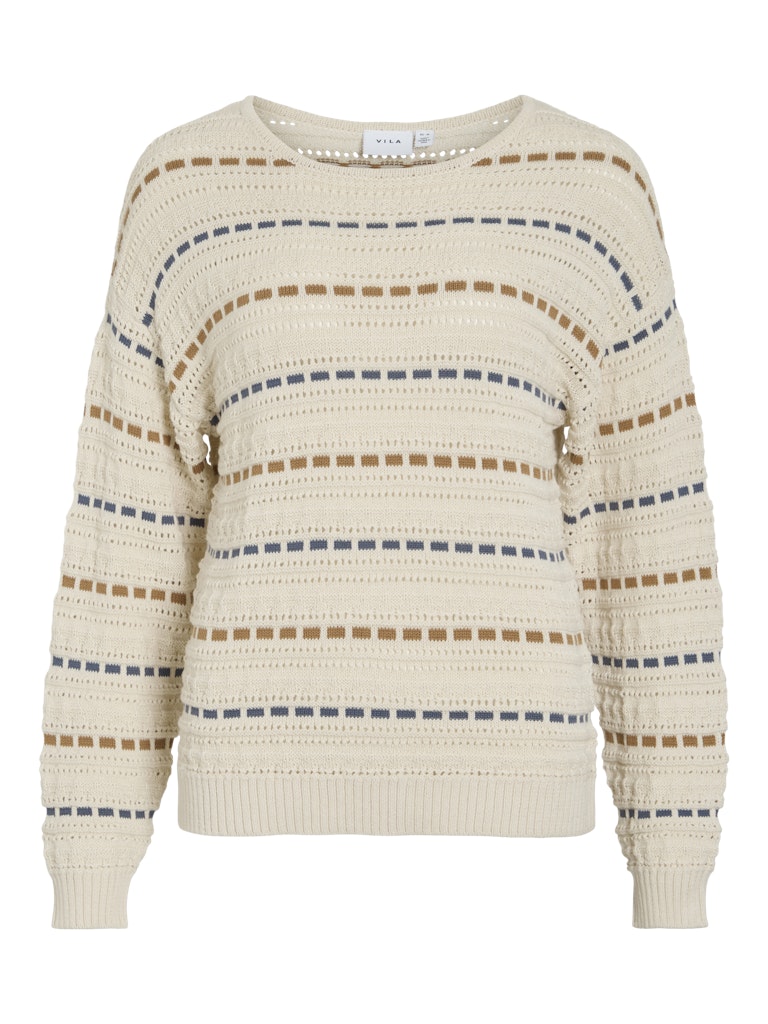 Vila Vimarian o-neck pointelle stripe knitr ecru dessin