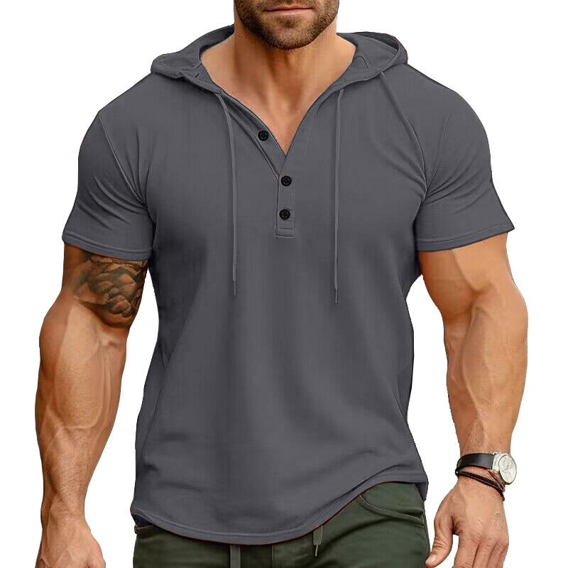 Big Thumb 2024 Zomer Gloednieuwe Heren Hood T-shirts Korte Mouw T-shirts Heren Casual Effen Kleur Tops Man Hoody voor Mannen L donkergrijze kleur