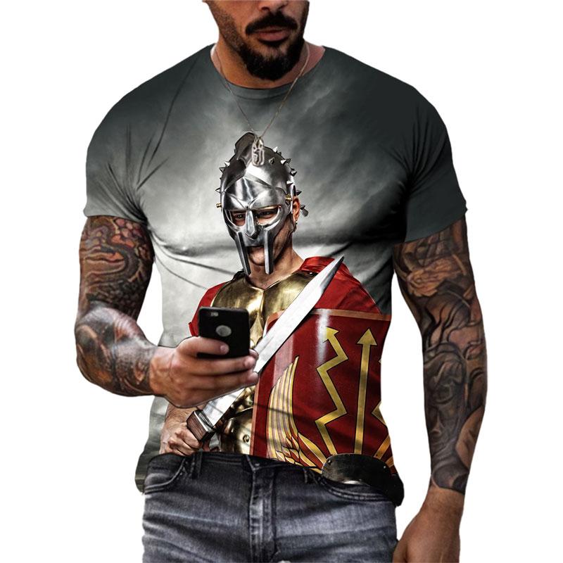 ETST 007 Zomer Heren Romeinse Gladiator grafische t-shirts Mode Casual 3D Geprint Soldaten Patroon Ronde Hals Korte Mouw T-shirts Tops 5XL