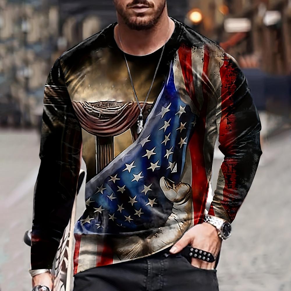 ETST WENDY 05 Vintage Men's T Shirt Long Sleeve Fall Tops Broken Flag Pattern 3D Printed War T Shirt Oversized Loose Street Sportswear Xs-7Xl 6XL