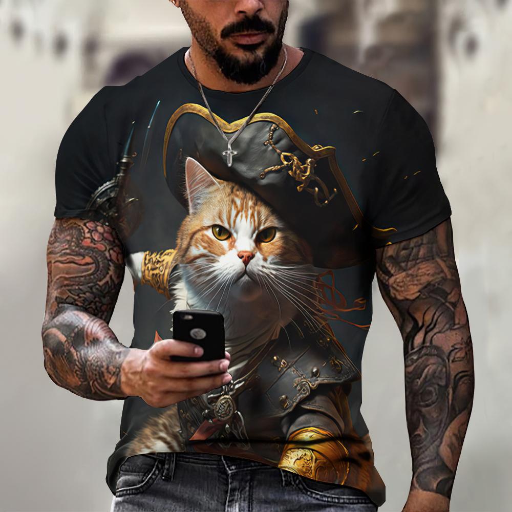 HerSight Casual heren T-shirt Stray Cat patroon bedrukt T-shirt Losse korte mouwen T-shirt Oversized herenkleding Tops Streetwear Zomer 4XL