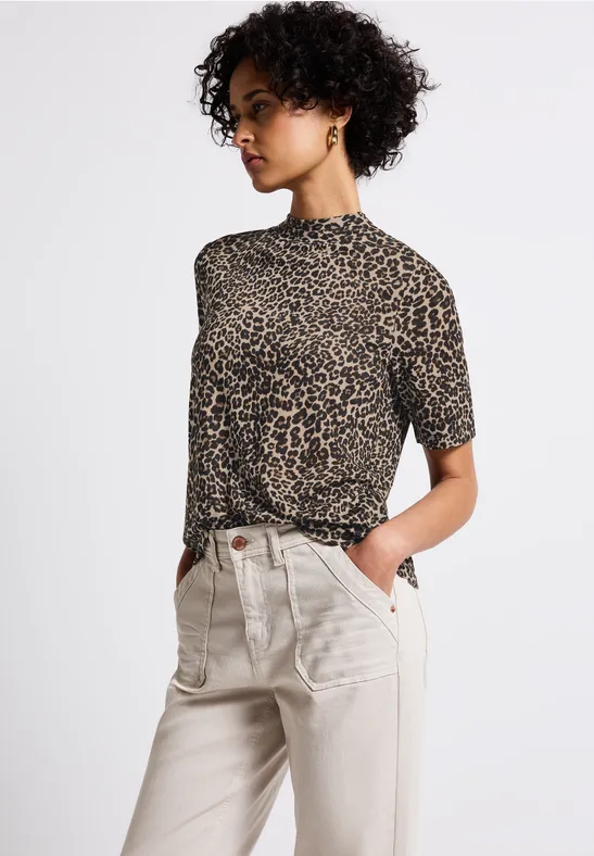 STREET ONE T-shirt met dierenprint en in linnenlook