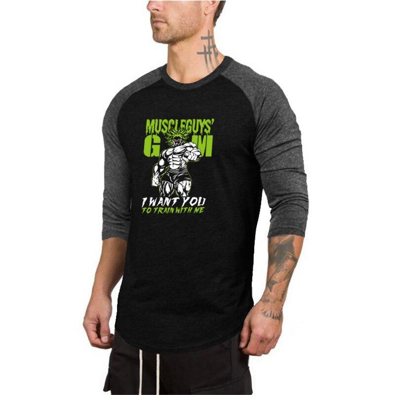 Muscleguys Heren Hot Item Causaal T-shirt met 3/4 mouwen Mannelijke print Fitness Katoenen T-shirts Bodybuilding 3/4 mouwen Sportscholen Kleding Spier Jongens Tops XXL