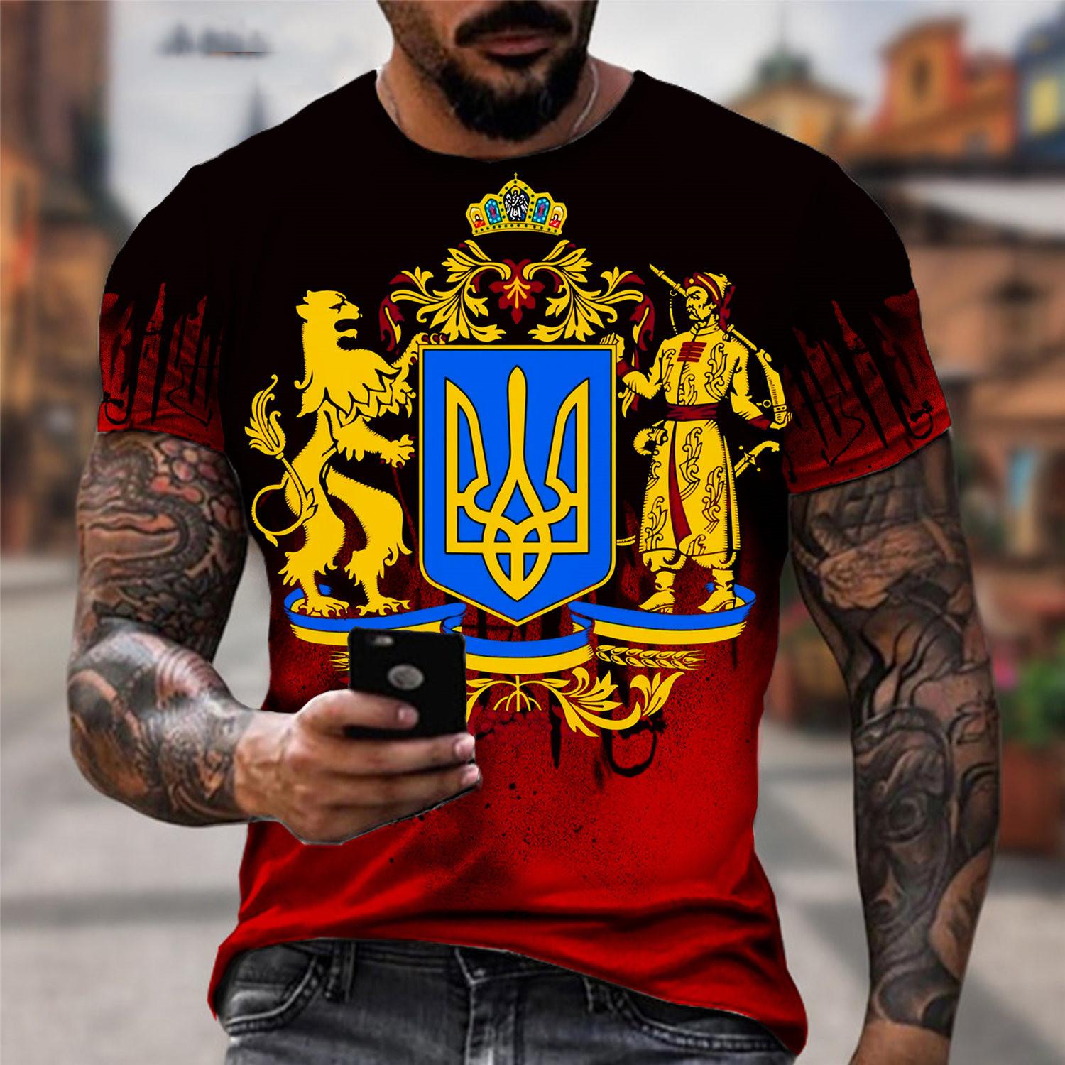 Xuhaijian02 Oekraïense T-shirts Heren 3D Vintage Print Vlag Korte Mouw Harajuku Top Oversized Shirts voor Herenkleding 3XL