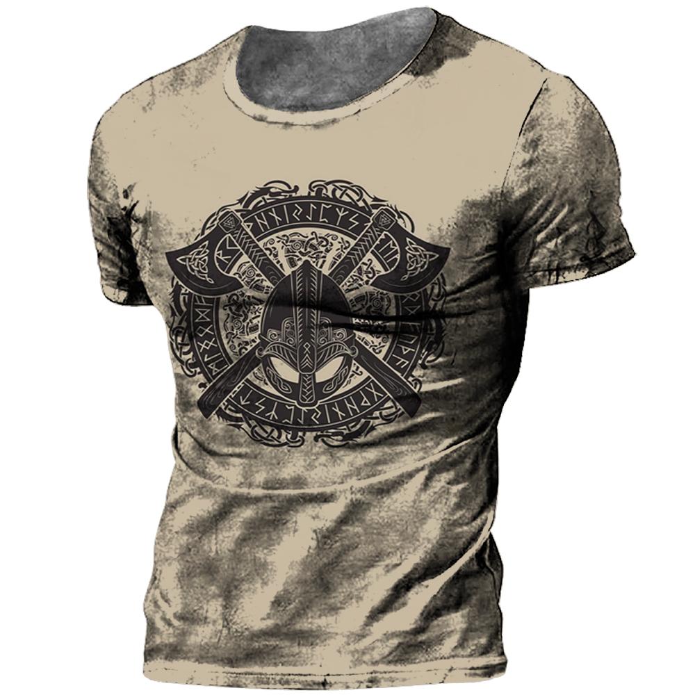 Kukebang Vintage mannen T-shirt 3d Viking Print Tops Tees Zomer Tops Casual Losse T-shirts Mannelijke Kleding O-hals hip Hop Straat Sweatshirt 6XL