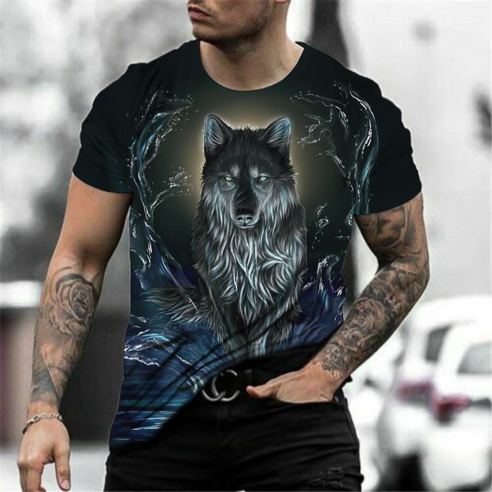 Nihao 3D Print Wolf T-shirt Voor Mannen Zomer Oversized Korte Mouw Tops Trui 2023 Fashion Streetwear Mannen Cool Kleding Goedkope tees 5XL