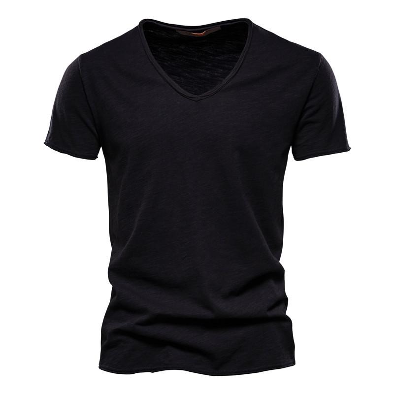HerSight Zomer Heren Effen Kleur Bamboe Knoop Katoen V-hals Korte Mouw T-shirt Puur Katoen Herenkleding 5XL