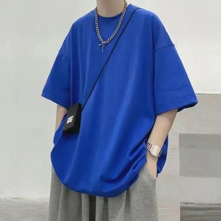 WTEMPO Zomer effen kleur ademend T-shirt korte mouw heren halve mouw veelzijdig plus size losse comfortabele zachte top 6XL marineblauwe kleur